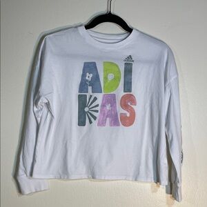 adidas White Long Sleeve Tee with Multicolor Logo